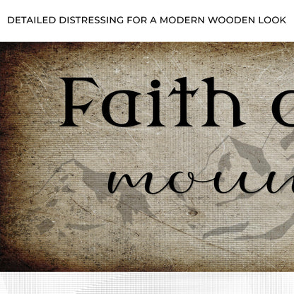 Canvas sign with bold serif Faith on distressed wood backdrop on Tampa Home & Garden Store