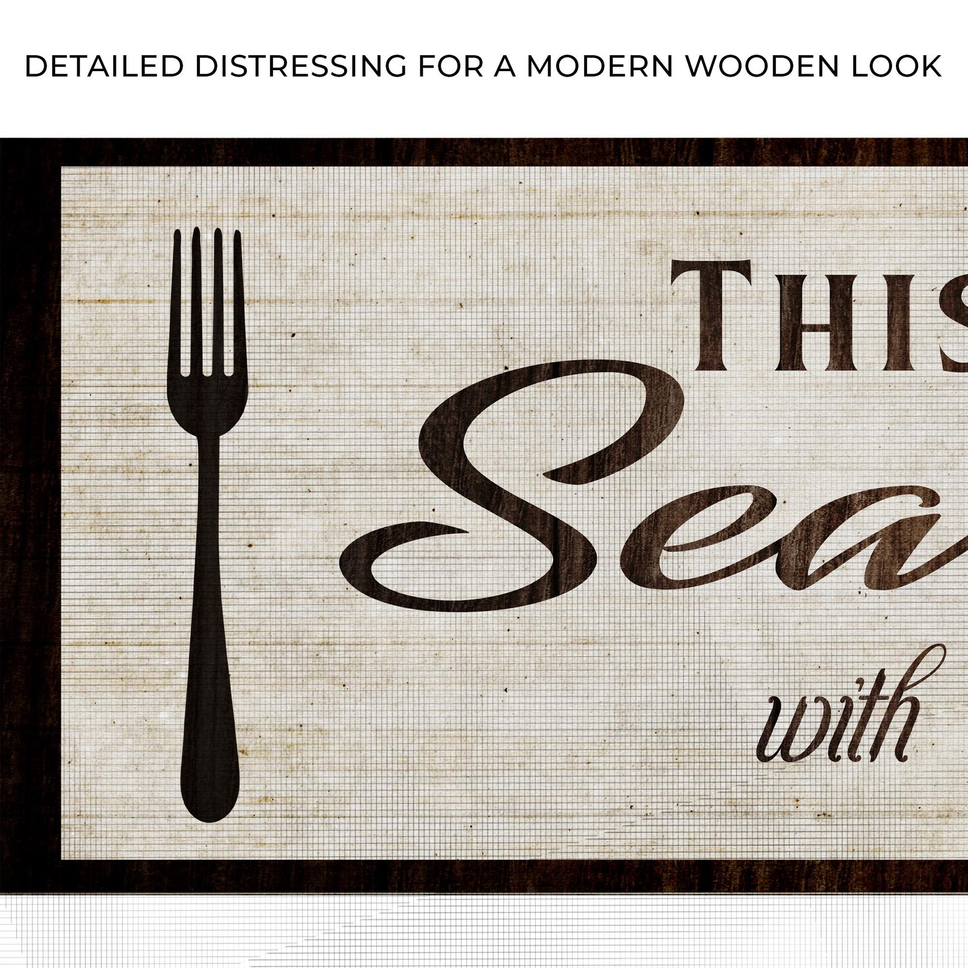 Kitchen Seasoned With Love Sign canvas Tailored Canvases with fork motif on parchment background on Tampa Home & Garden Store