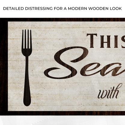 Kitchen Seasoned With Love Sign canvas Tailored Canvases with fork motif on parchment background on Tampa Home & Garden Store
