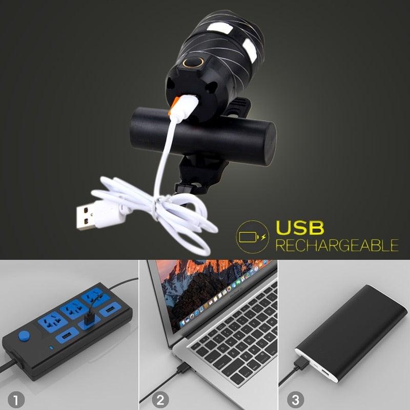 Stevvex USB LED bike headlight, zoomable, black, built-in battery ST90SP1205IRE on Tampa Home & Garden Store