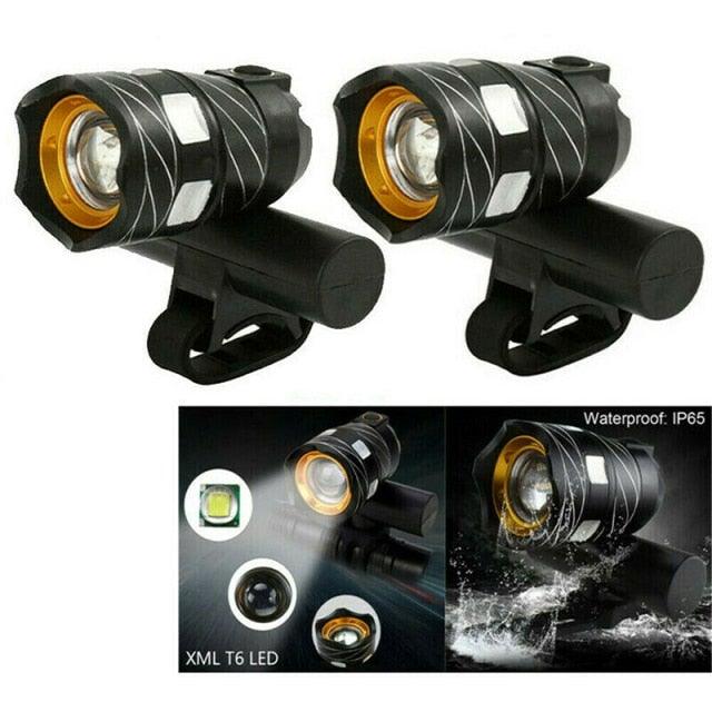 Stevvex USB rechargeable bicycle front light pair with zoomable LED and built-in battery on Tampa Home & Garden Store