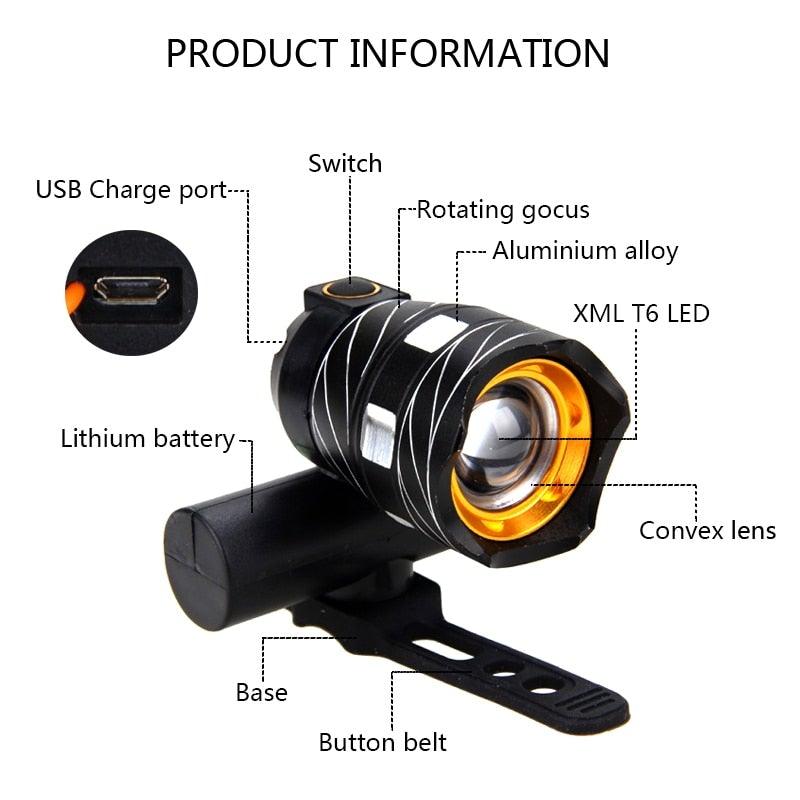 Stevvex USB rechargeable bicycle headlight with built-in battery and front lamp on Tampa Home & Garden Store