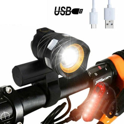Stevvex USB rechargeable bicycle headlight and tail light set; zoomable front lamp with ring on Tampa Home & Garden Store