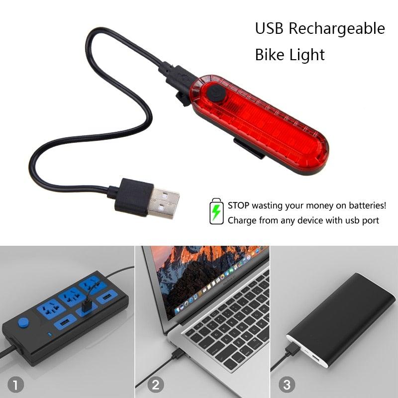 Zoomable LED bicycle front and tail light set with built-in battery Stevvex USB rechargeable on Tampa Home & Garden Store