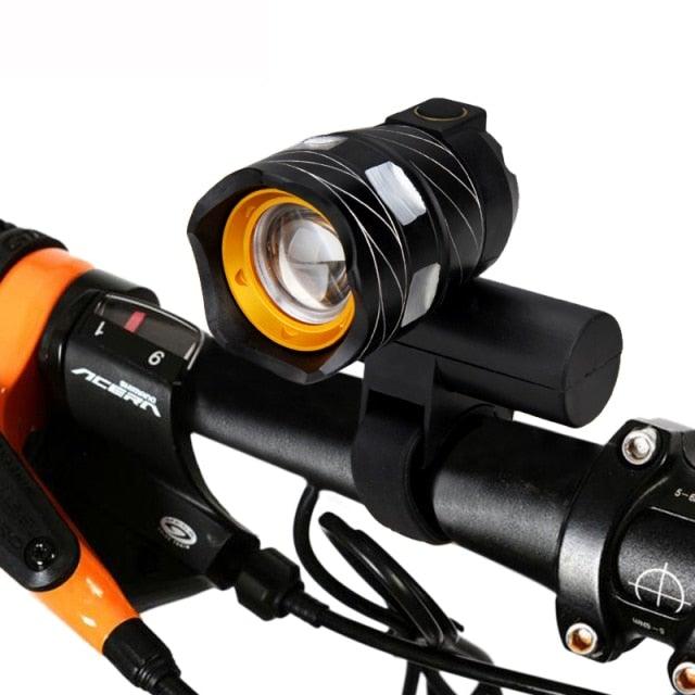 Stevvex zoomable LED bicycle front light with USB rechargeable battery, front and tail light set on Tampa Home & Garden Store