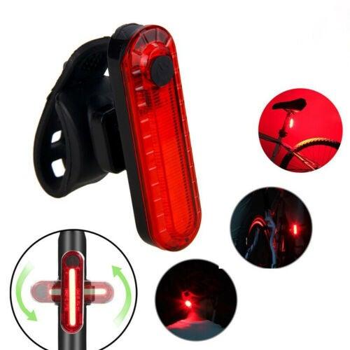 Stevvex USB rechargeable bicycle light set red front and rear LED with adjustable mount on Tampa Home & Garden Store