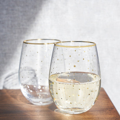 Starlight Stemless Wine Glasses And Gold Rim