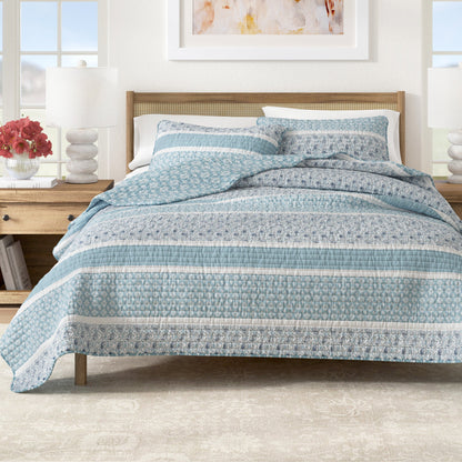 Reversible Paisley Stripe Microfiber Quilt