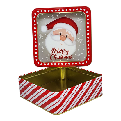 Boîte à biscuits carrée avec fenêtre - Joyeux Noël, visage du Père Noël