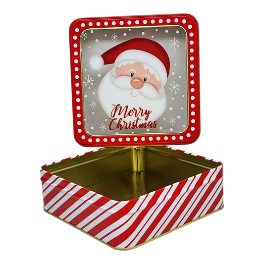 Square Cookie Tin with Window - Merry Christmas Santa Face