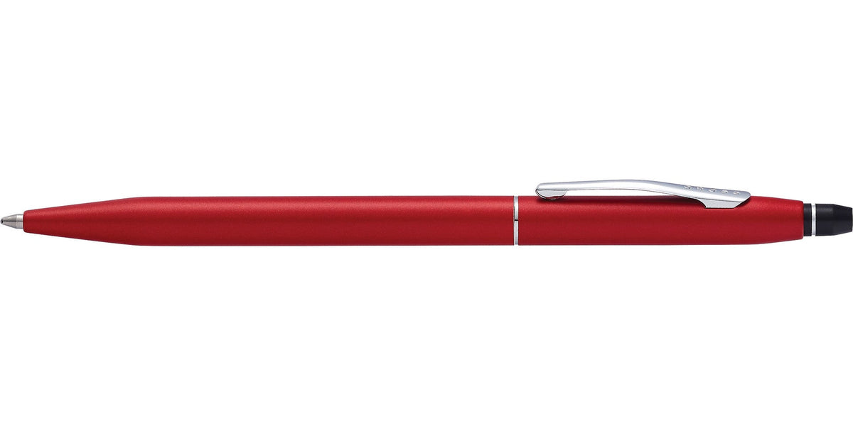 Click Crimson Ballpoint Pen with red matte barrel, silver clip and center band on Tampa Home & Garden Store