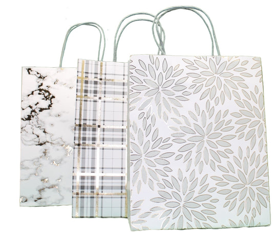 Lot de 3 sacs cadeaux en kraft de taille moyenne - Motifs classiques