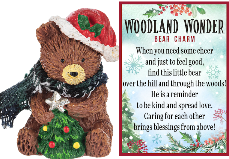 Woodland Wonder Bear Charm hand painted polyresin with red Santa hat and green scarf on Tampa Home & Garden Store