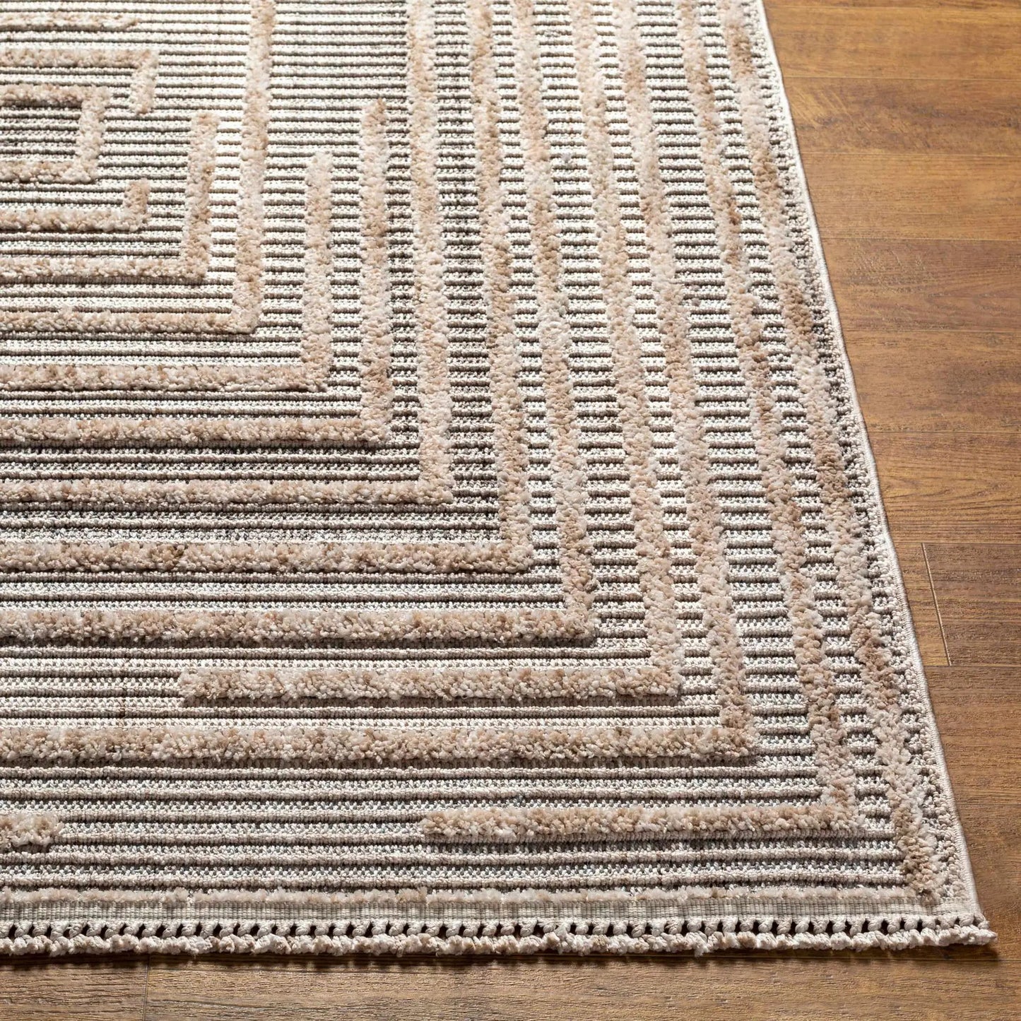 Lunao Area Rug beige and brown striped loop-pile by Boutique Rugs on Tampa Home & Garden Store