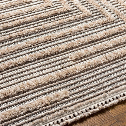Lunao Area Rug by Boutique Rugs beige striped plush shag with textured pile on Tampa Home & Garden Store