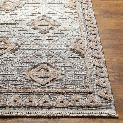 Agoo High-Low Pile Rustic Rug beige taupe geometric diamond pattern Boutique Rugs on Tampa Home & Garden Store