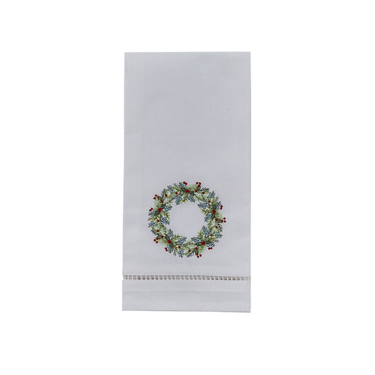 Torchon brodé motif couronne d'hiver