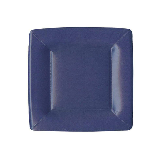 Assiettes carrées en papier à salade et dessert, bordure gros-grain, bleu marine - 8 par paquet