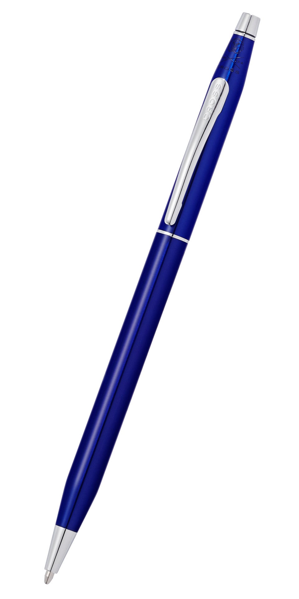 Classic Century translucent blue lacquer ballpoint pen by A.T. Cross, silver clip on Tampa Home & Garden Store