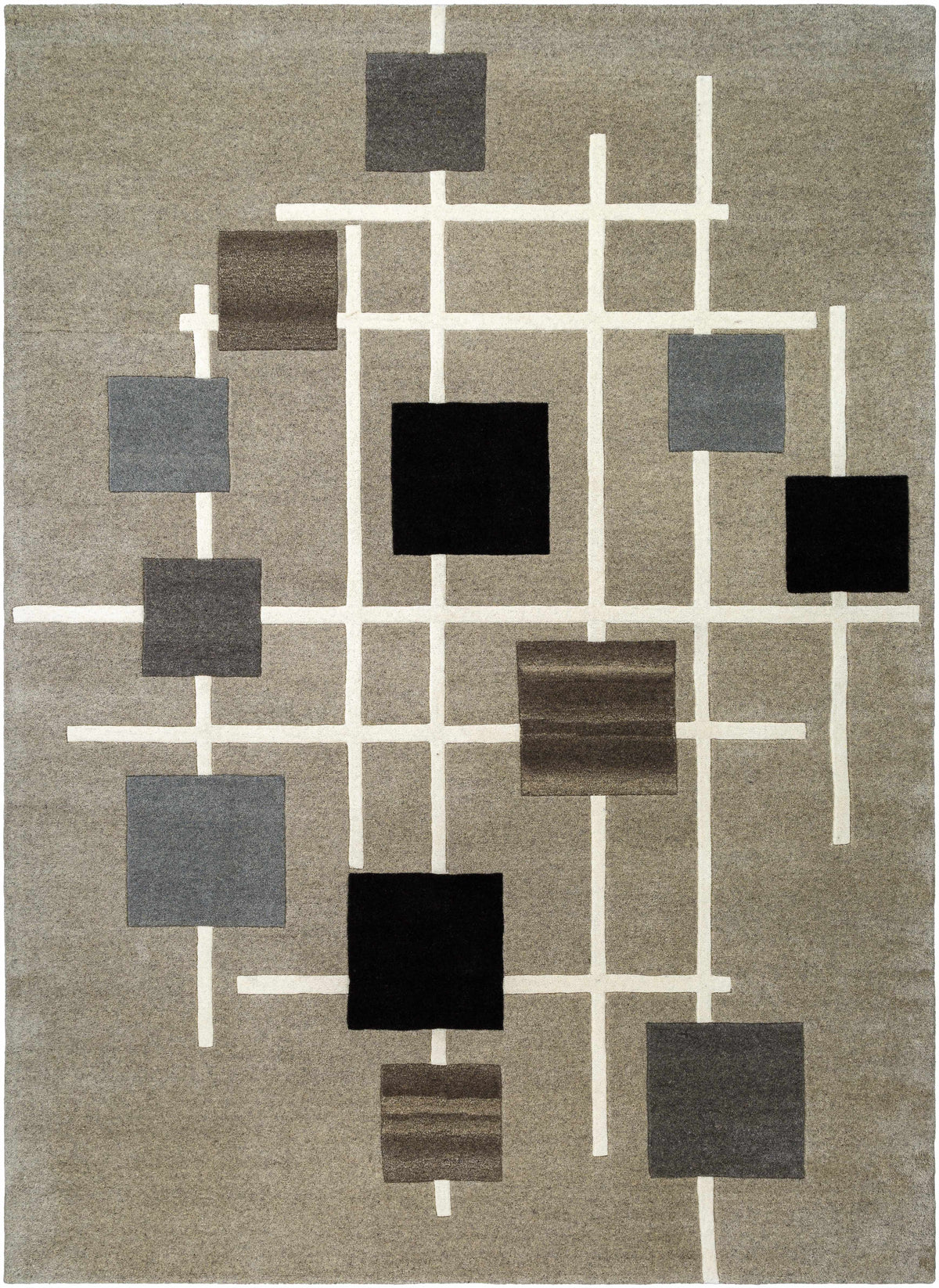 Usman Modern Wool Rug, beige with white grid lines and dark square patches, Boutique Rugs on Tampa Home & Garden Store