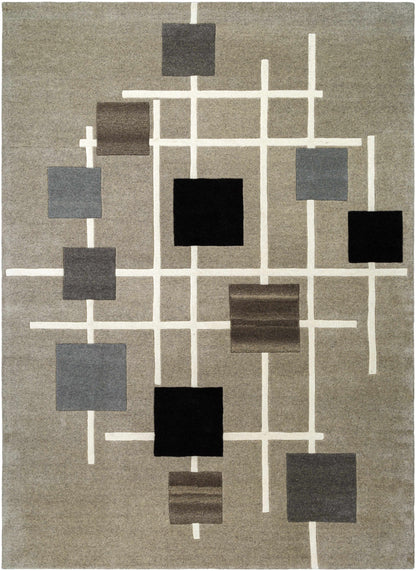 Usman Modern Wool Rug, beige with white grid lines and dark square patches, Boutique Rugs on Tampa Home & Garden Store