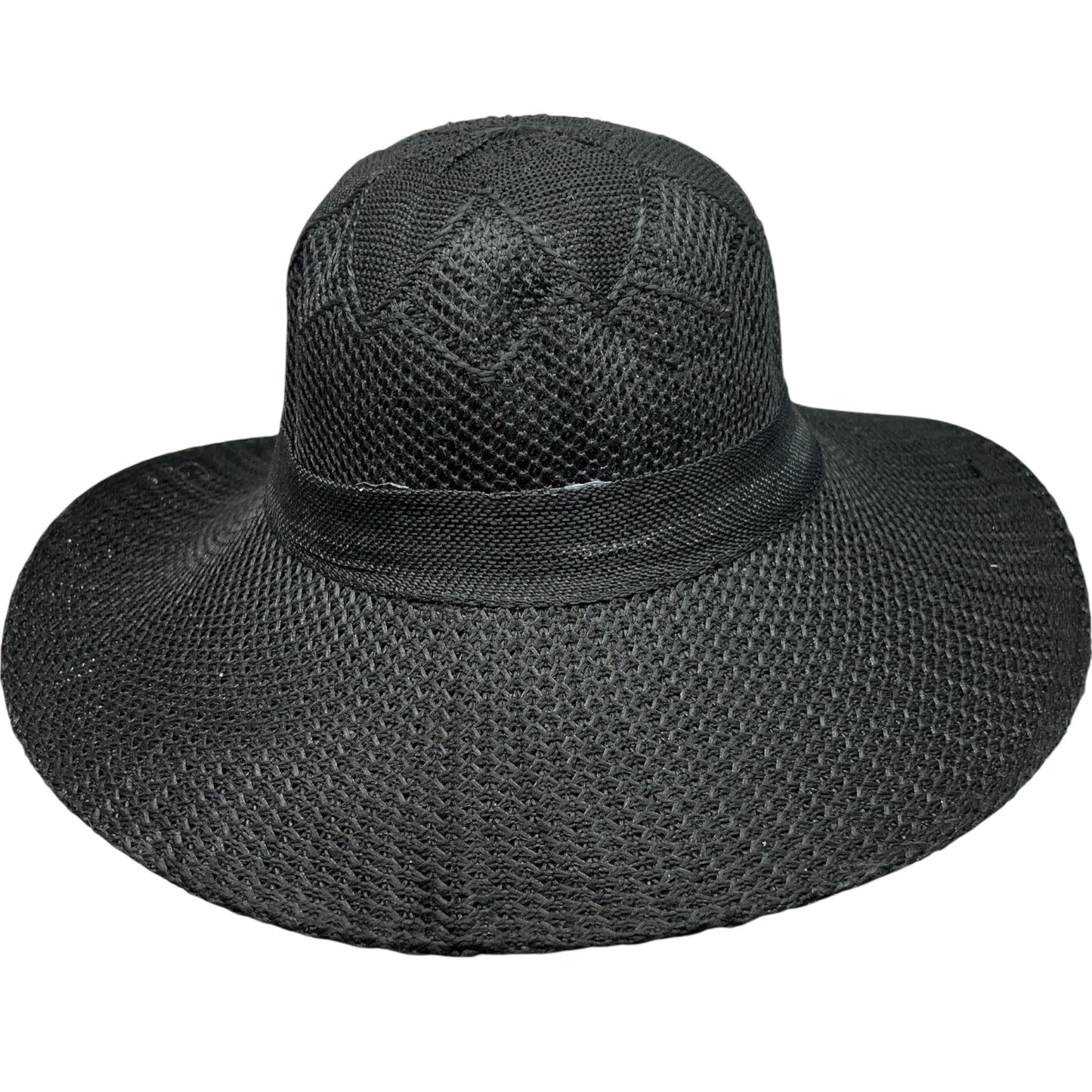 Burlap Ribbon Chiffon Crochet Woven Derby Sun Hat -Black