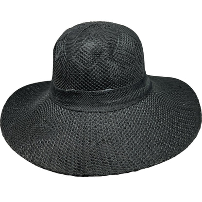 Burlap Ribbon Chiffon Crochet Woven Derby Sun Hat -Black
