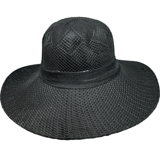 Burlap Ribbon Chiffon Crochet Woven Derby Sun Hat -Black