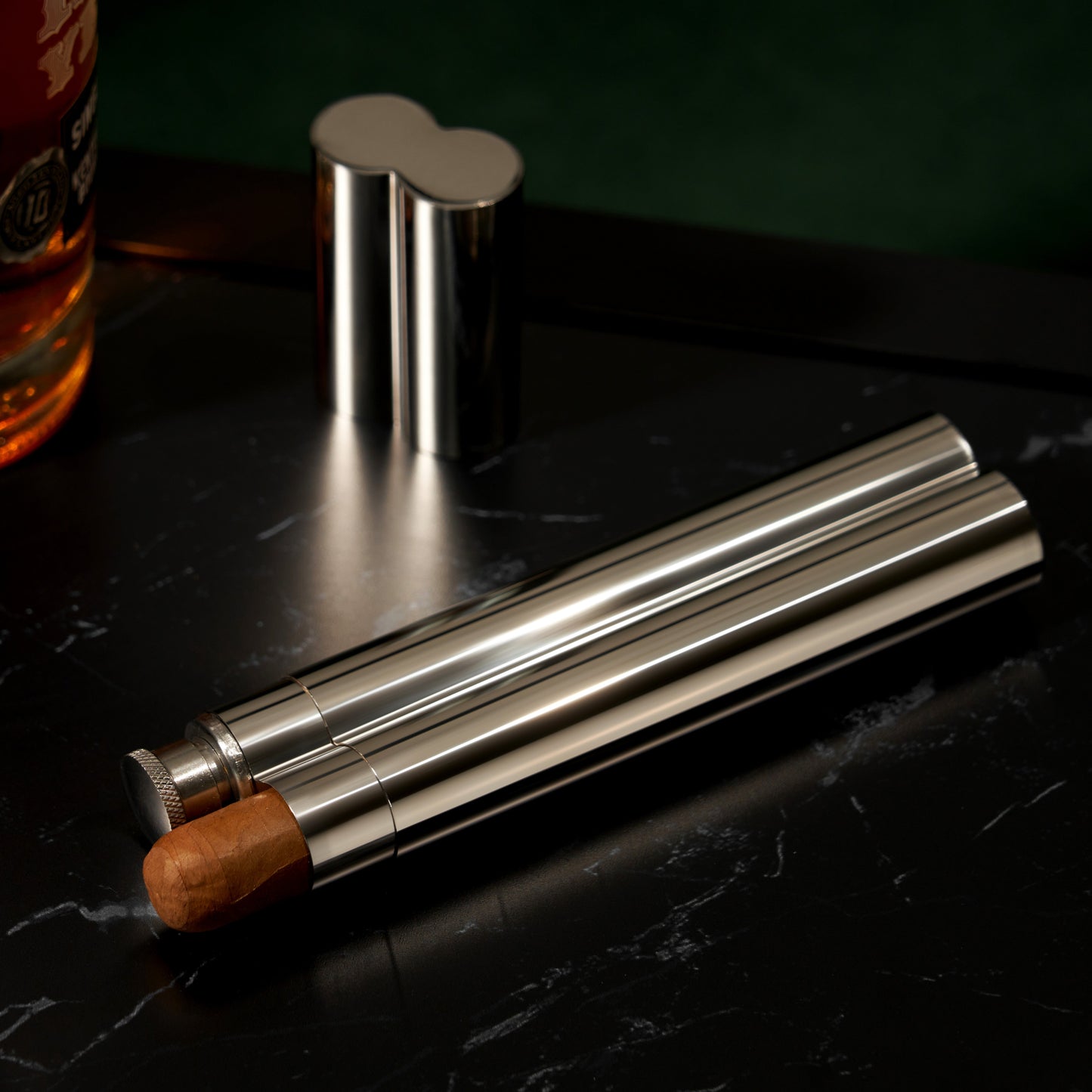 Stainless Steel Cigar Holder and Flask Case