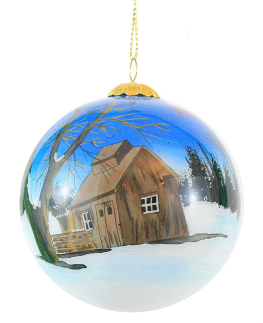 Hand Painted Glass Globe Ornament - Maple Sugar House - Tampa Home & Garden Store