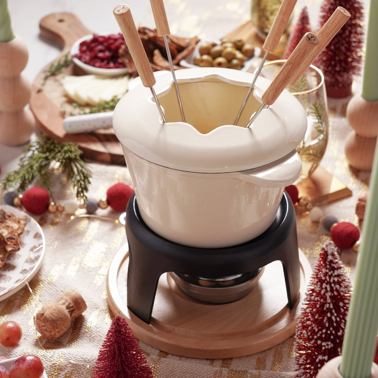 Cast Iron Fondue Set for Cheese and Chocolate