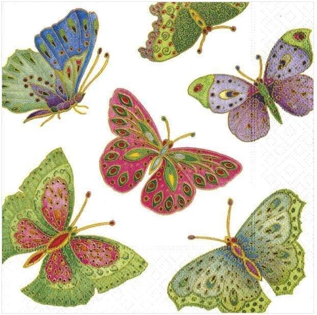 Serviette de cocktail Papillons ornés de bijoux (Perle)