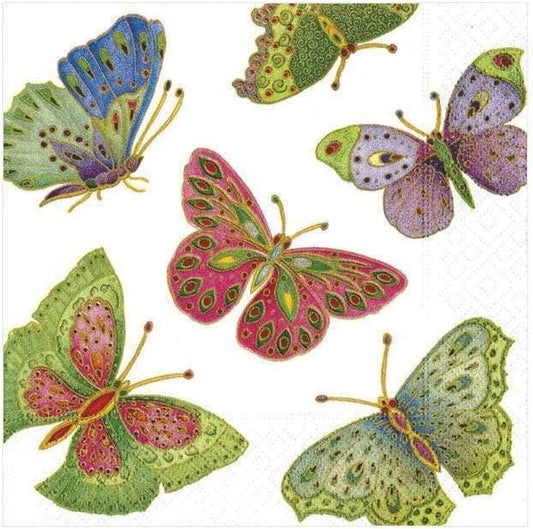 Serviette de cocktail Papillons ornés de bijoux (Perle)