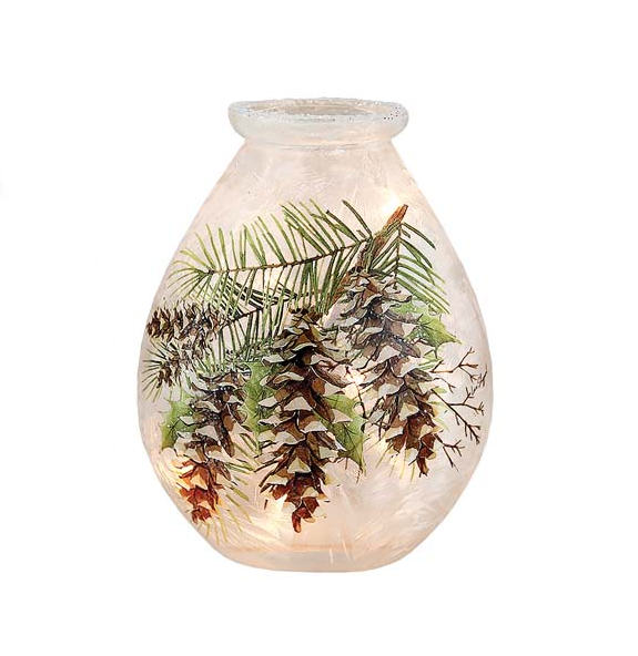 Lighted 5 in Glass Vase Evergreen Elegance with pinecones The Country Christmas Loft Tampa on Tampa Home & Garden Store