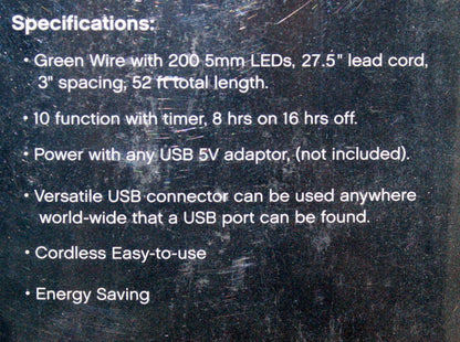 Luces multifunción de cable verde de 200 LED (15,7 m) alimentadas por USB con temporizador - Multicolor