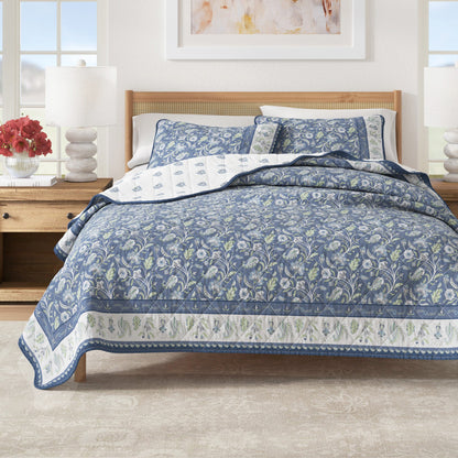 Reversible Floral Boho Cotton Quilt And Sham