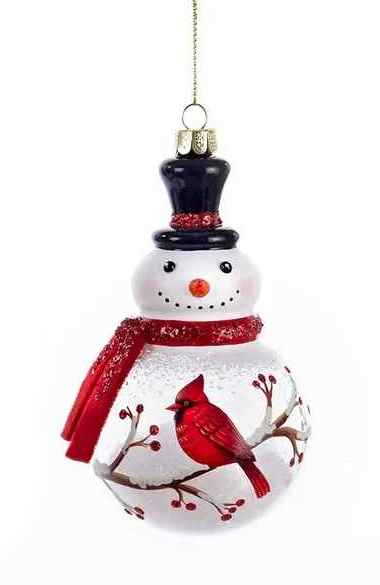 Glass Snowman With Cardinal Ornament - Tampa Home & Garden Store