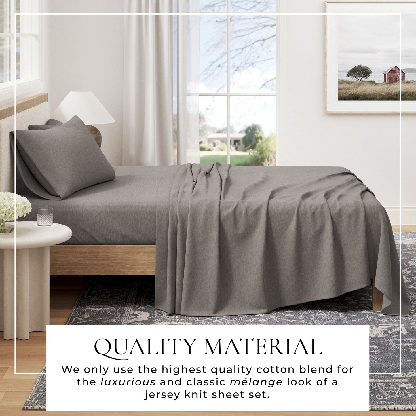 Heathered Jersey and Cotton Blend Bed Sheets