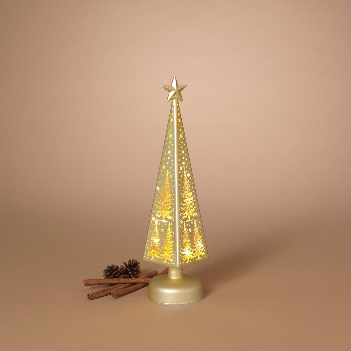 Etched glass tree LED luminary with star topper, gold finish by The Country Christmas Loft on Tampa Home & Garden Store