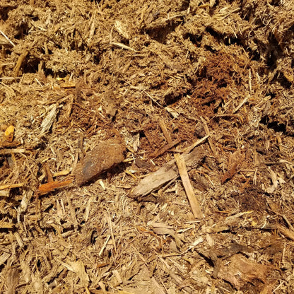 Closeup of single grind mulch for sale delivered and spread out.